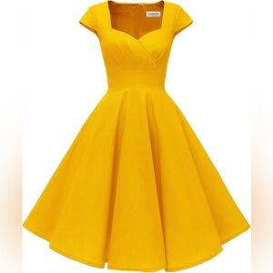 Hanpceirs women’s cap sleeve yellow 1950s vintage retro concktail dress